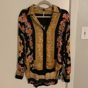 Free People Black/Gold Button Up XS